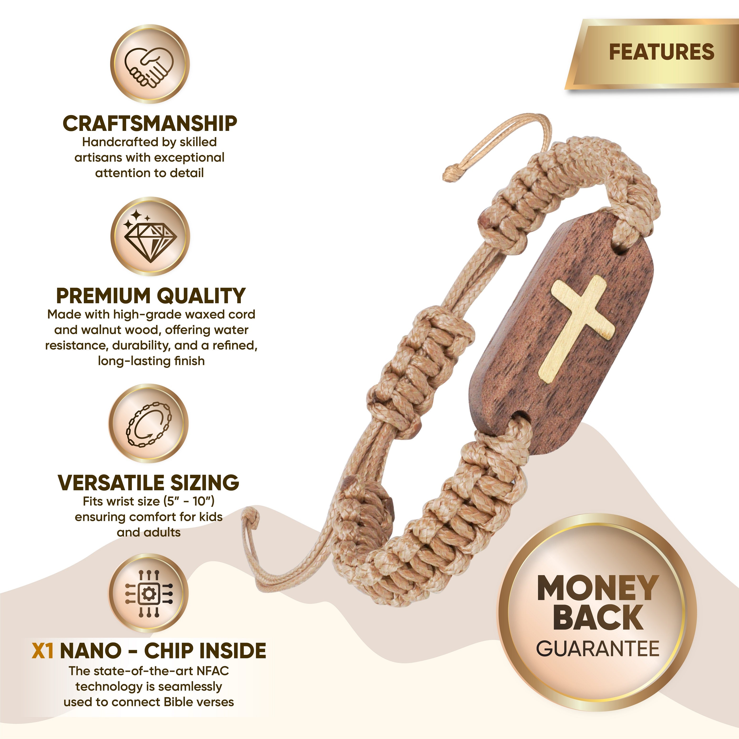 Wooden Bible Verse Bracelet: Cross
