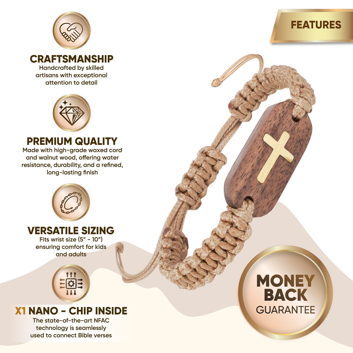 Wooden Bible Verse Bracelet: Cross
