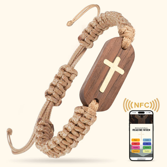 Wooden Bible Verse Bracelet: Cross